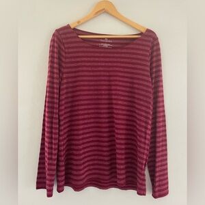Talbots Burgundy Striped Long Sleeve Blouse